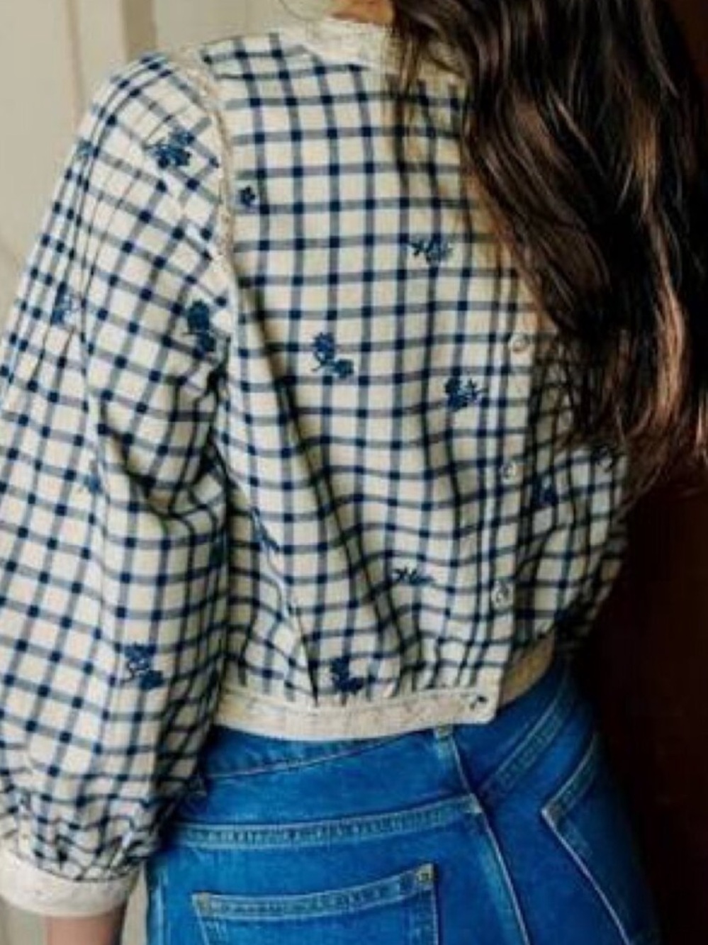 Sezane Thalyna Blouse Blue Floral Embroidery - Picture 3 of 9